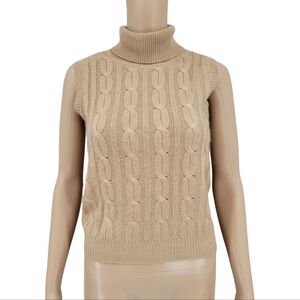 Carlisle Vintage Cashmere Silk Blend Sleeveless Turtleneck Sweater Tank Tan